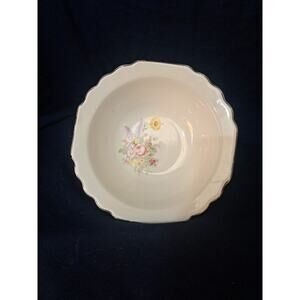 W S George Floral Bouquet Rose Round Serving Dish Scalloped Edges Stamped